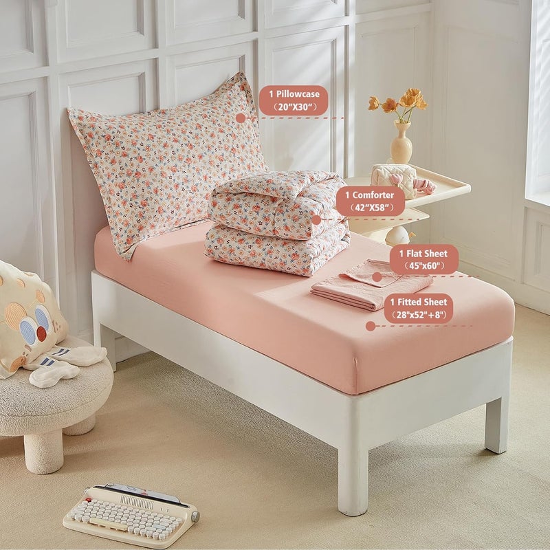 DuShow Toddler Bedding Set for Girls,4 Pieces Floral Toddler Girl Comforter Set,Super Soft Reversible Toddler Sheet Set,Lightweight Crib Bed Set -Pink - Image 4